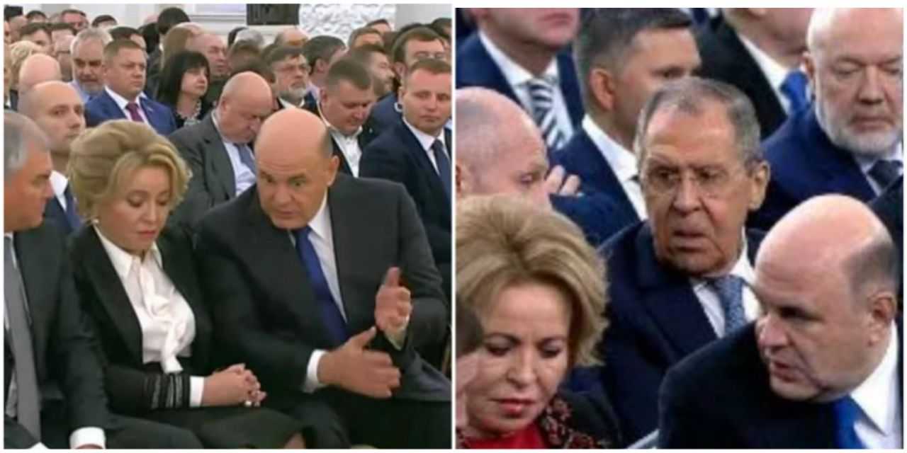 Зрители сделали скриншоты видео с посланием Владимира Путина Федеральному Собранию На снимках собрали хмурые лица чиновников